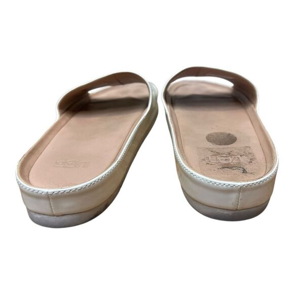 UGG White Patent Leather Open Toe Slip On Slide Sandals Mules Size 8.5 Comfy - Picture 3 of 7